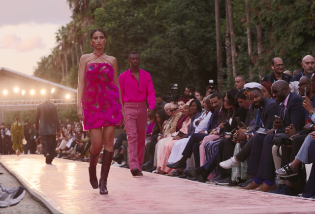 Catwalk of models on a outdoor stage