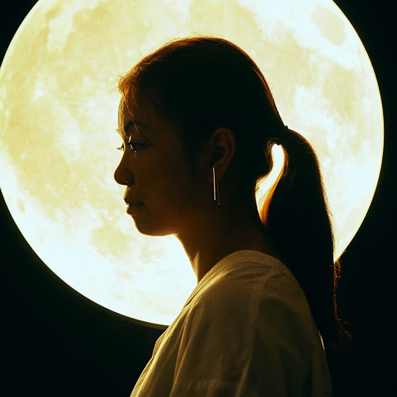 Lady in front of the moon