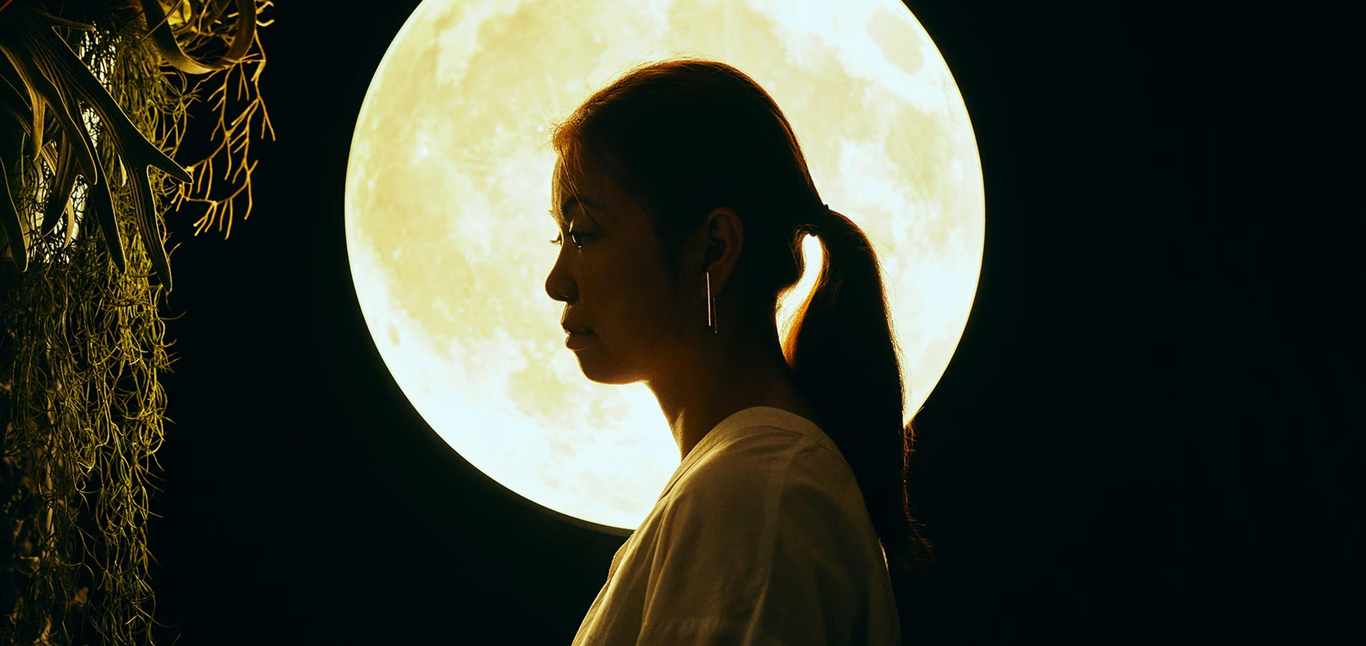 Lady in front of the moon