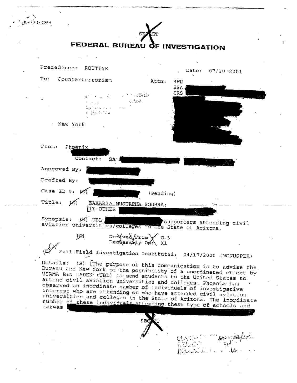 Declassified Secret FBI Memo Page 1